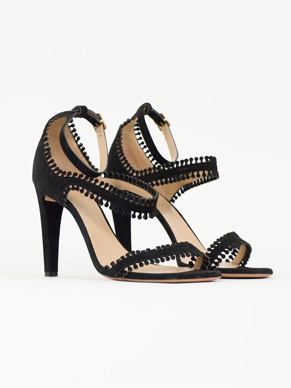 Chloe Black Suede Scalloped Heel Sandal
